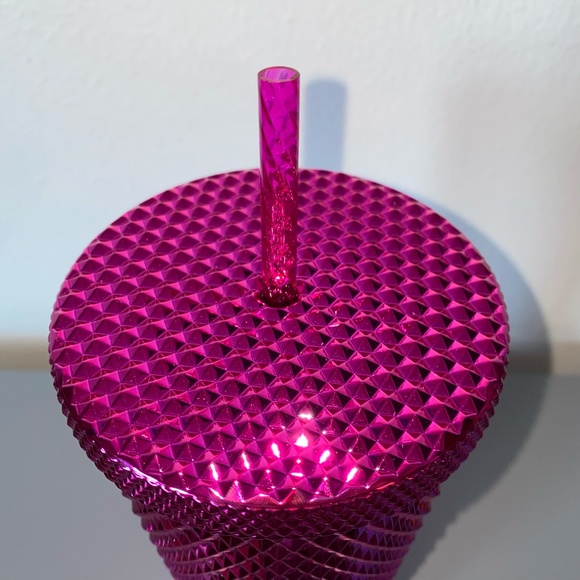 NWT Starbucks Chrome Metallic Sangria Pink Studded Bling 24oz Venti Tumbler - Picture 3 of 4